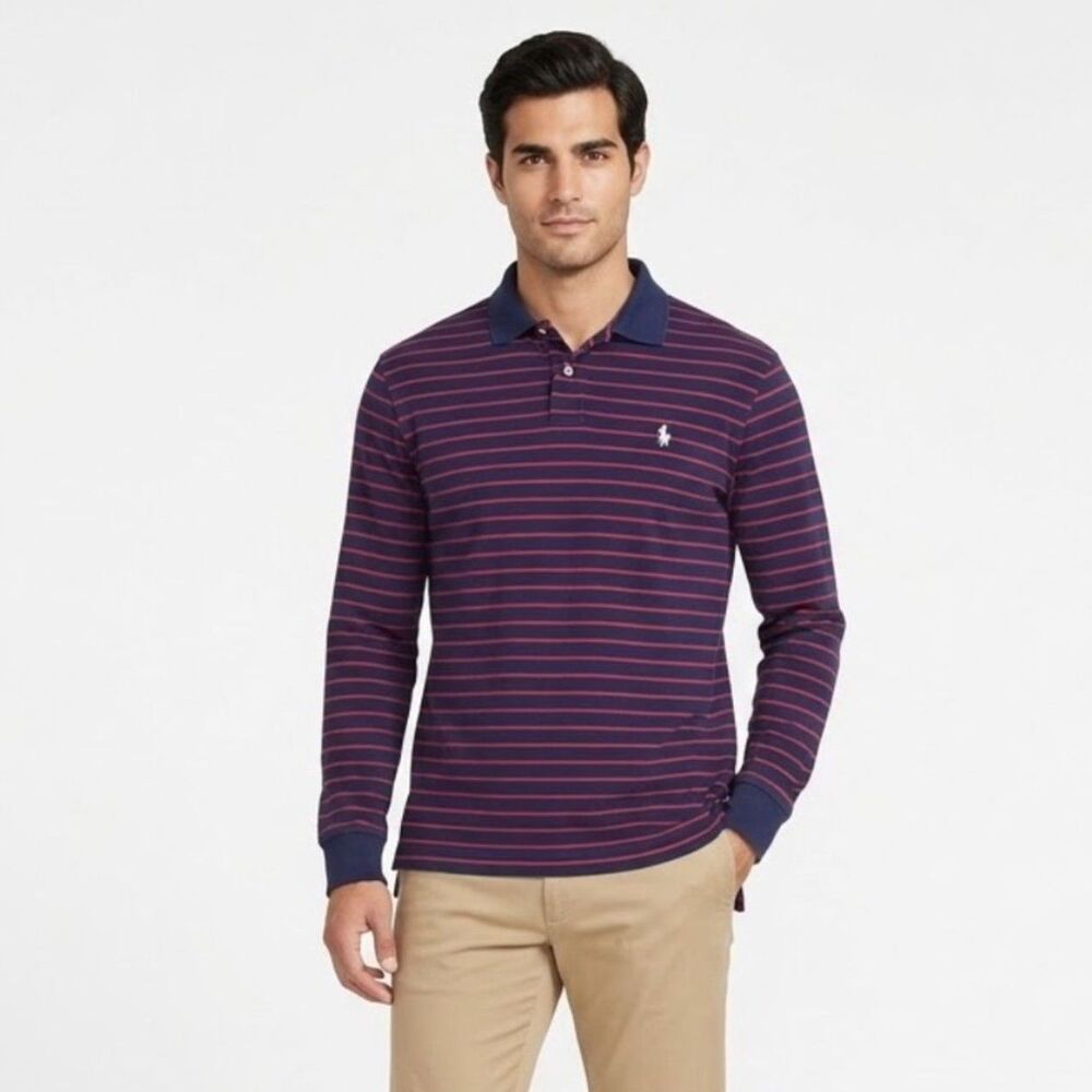 Polo Ralph Lauren Men's NWOT Navy Red Stripe Classic LS Polo Shirt Size L